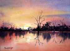 Lake Bonney sunset completed watercolor painting demonstration by Joe Cartwright