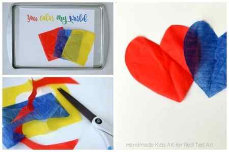 fun with color mixing tissue paper hearts - a wonderful STEAM project for kids (3)