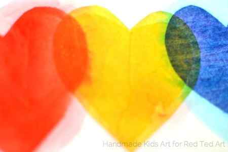 fun with color mixing tissue paper hearts - a wonderful STEAM project for kids (2)