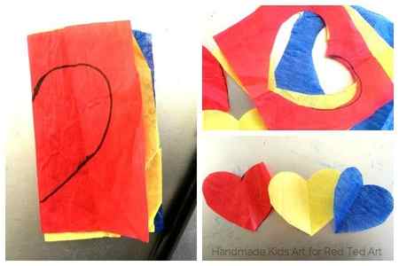 color mixing tissue paper hearts art project