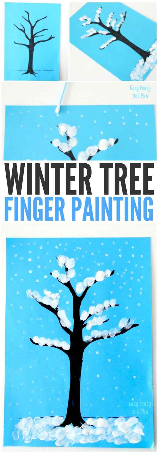 Winter Tree Finger Painting Craft for Kids