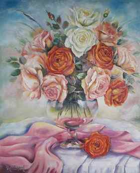 Bouquet Roses-Oil Painting on canvas. thumb