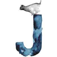 Watercolor alphabet J cat blue by Joanna Szmerdt