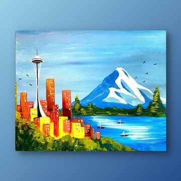 seattle skyline acrylic painting idea
