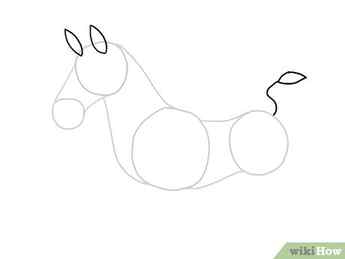 Step 5 Draw pointed ovals for the ears and tail, draw a curve to connect the tail with the body.