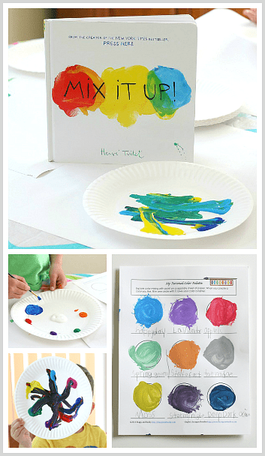 Create and name your own colors while exploring color mixing with paints! Inspired by Herve Tullet