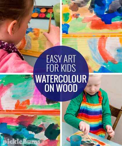 Watercolours on wood - an easy art activity for kids