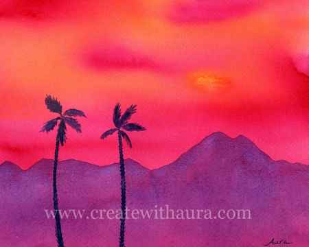 Glorious Desert Sunset Watercolor Painting