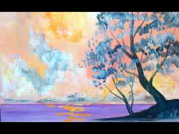 Easy acrylic painting lesson | Misty Morning Lake | The Art Sherpa