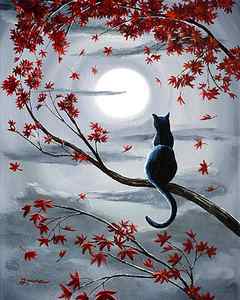 Wall Art - Painting - Black Cat in Silvery Moonlight by Laura Iverson