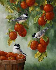 Wall Art - Painting - Bird Painting - Apple Harvest Chickadees by Crista Forest