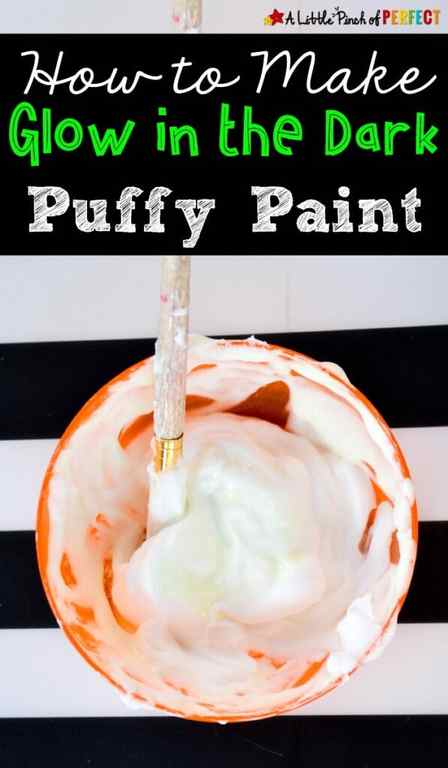 Glow in the Dark Puffy Paint Ghost and Free Craft Template: Our glow in the dark puffy paint is super easy to whip up and makes the coolest Halloween crafts with the kids. Once dry, children