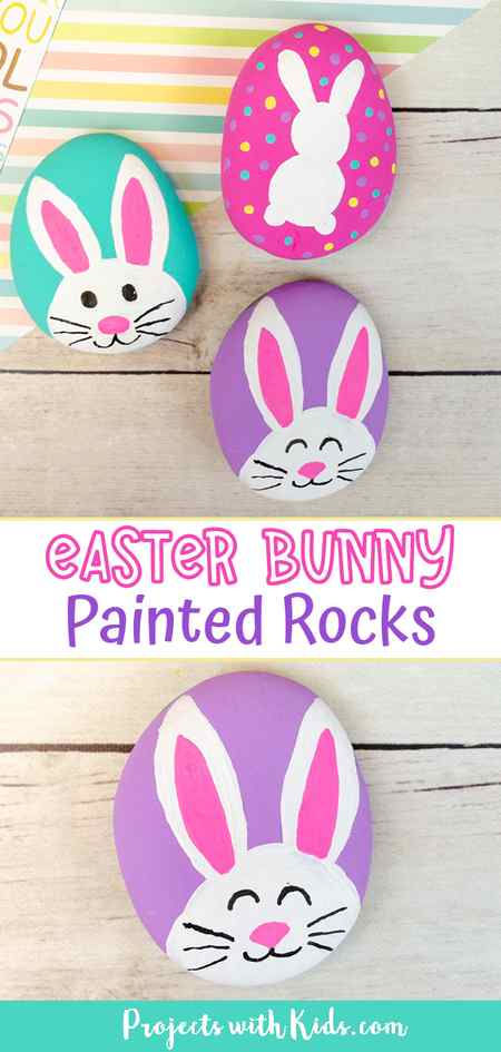 Bunny painted rocks for kids to make.
