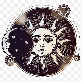 gray and black sun and moon art, Pokxe9mon Sun and Moon Illustration, The sun and the moon black material, black Hair, poster png thumbnail