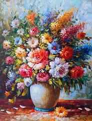 photo of flower arrangement in vase oil painting, image, art HD wallpaper