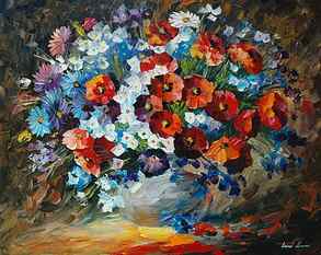 red and blue flowers painting, bouquet, petals, pictures, vase HD wallpaper