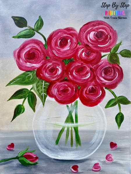 How To Paint Red Roses In A Glass Round Vase
