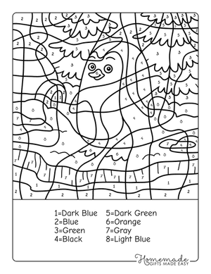 Color by Number Printable Penguin