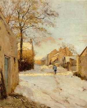 Sisley, village street in winter