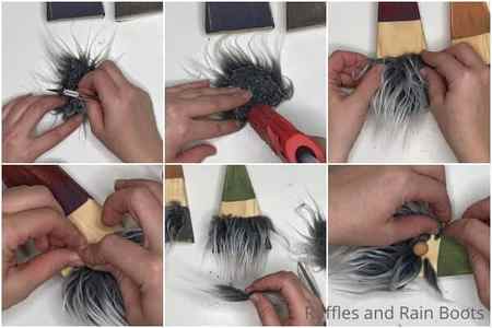Horizontal photo collage tutorial of how to make wood gnomes from 2x4s