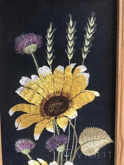 Painting Yellow Flowers. Embroidery, smooth surface. Frame wood., photo number 4