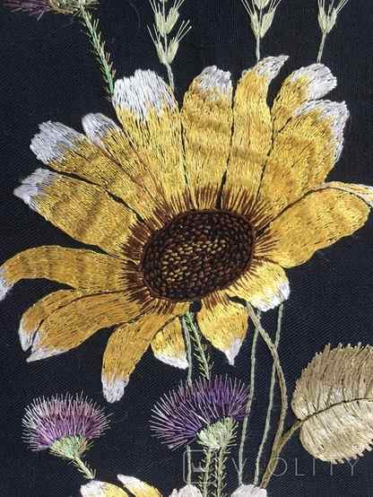 Painting Yellow Flowers. Embroidery, smooth surface. Frame wood., photo number 10