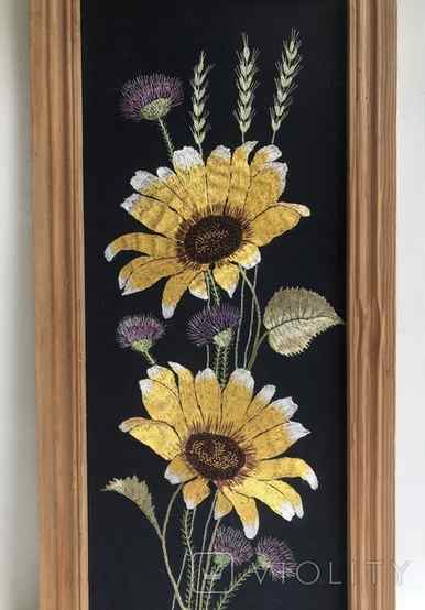 Painting Yellow Flowers. Embroidery, smooth surface. Frame wood., photo number 3
