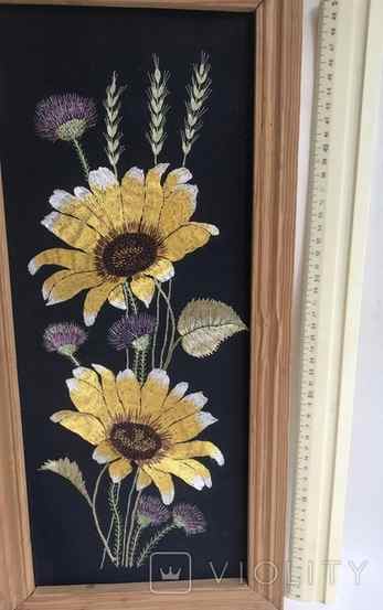 Painting Yellow Flowers. Embroidery, smooth surface. Frame wood., photo number 8