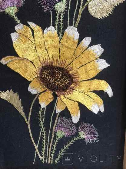 Painting Yellow Flowers. Embroidery, smooth surface. Frame wood., photo number 5