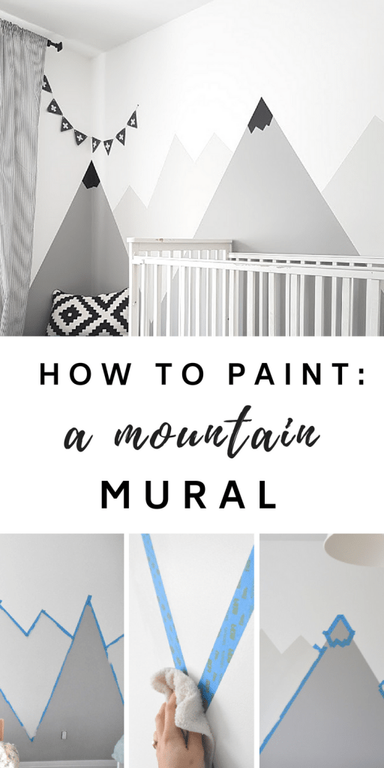 Nursery Mountain Mural - How to paint a #DIY #mountain #mural for a #kids #room or #nursery. Big impact on a budget! Great nursery decorating idea.