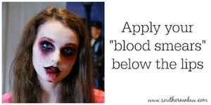 Apply your Blood Smears Below Your Lips - Zombie Makeup Tutorial Halloween Face Painting