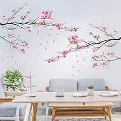 RW-KSR16 Pink Peach Flower Wall Decals Cherry Blossom Tree Branch Wall Stickers DIY Removable Florals Plants Wall Art Deco. 