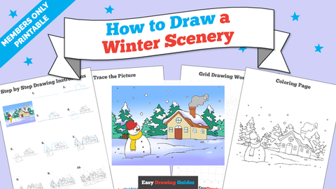 Printables thumbnail: How to draw a Winter Scenery