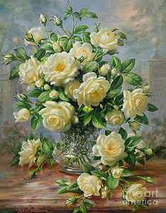 Wall Art - Painting - Princess Diana Roses in a Cut Glass Vase by Albert Williams