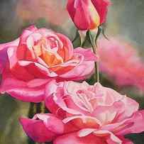 Blushing Roses with Bud by Sharon Freeman