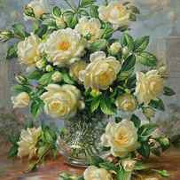 Princess Diana Roses in a Cut Glass Vase by Albert Williams