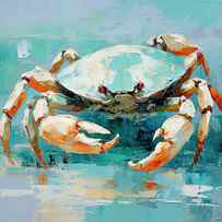 Crab in Turquoise and Orange - Decorative Beach by Lourry Legarde
