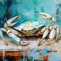 Dancing Crab - Teal Paintings by Lourry Legarde