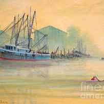 Tarpon Springs Sponge Docks Misty Sunrise by Bill Holkham
