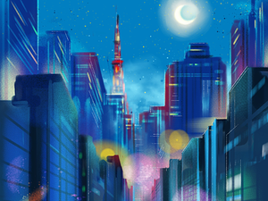 Tokyo Tower — Sailor Moon background painting retro sailor moon tokyo vapor wave
