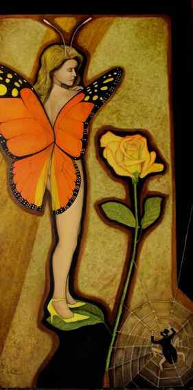 Orange Butterfly Girl on a Rose Pedal thumb