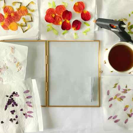 Pressed flowers in a floating frame - prepping materials