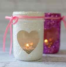 heart Glitter Votive mason jar craft for Valentine