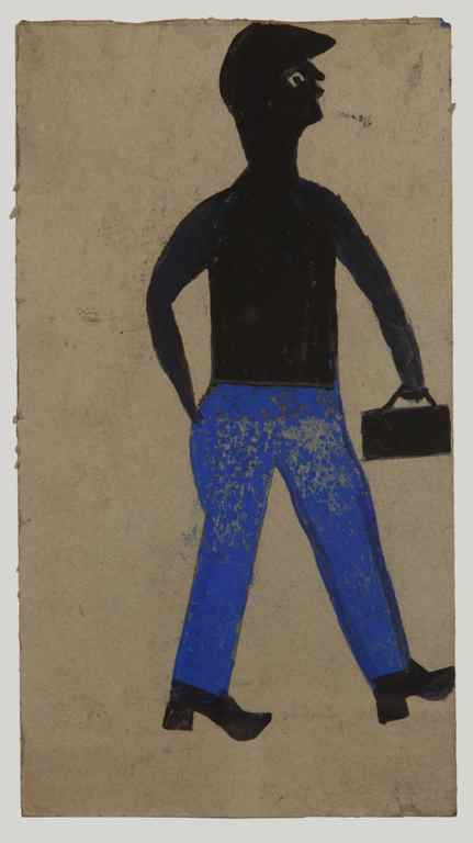 Bill TraylorMan in Blue Pants and Cap With Lunch Box, 1939-1942Poster paint and pencil on cardboard13 1/2 x 7 1/4 inches (34.3 x 18.4 cm)Courtesy of The William Louis-Dreyfus Foundation Inc.