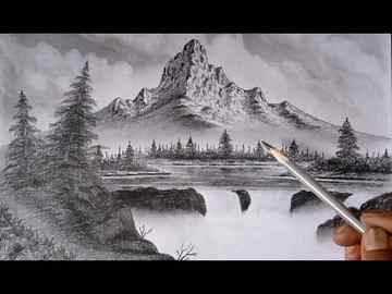 Pencil drawing of Mountain landscape on paper Video tutorial Cristina is Painting