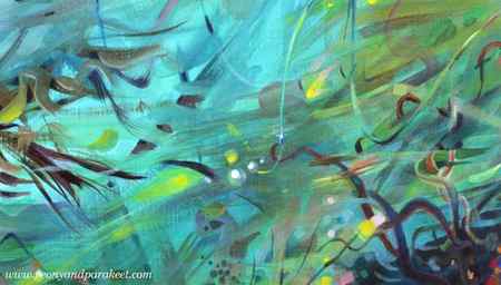 A detail of an intuitive abstract painting. By Paivi Eerola of Peony and Parakeet.