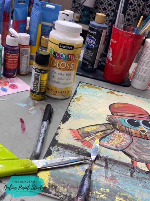 Painting Supplies Mixed Media Owl Trust the Process The Social Easel Online Paint Studio