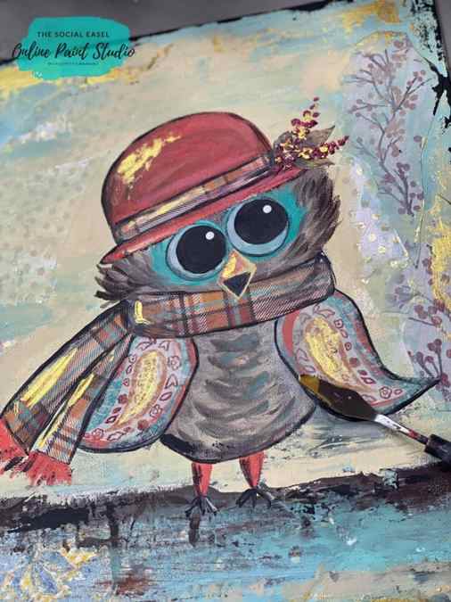 Adorable Fall Mixed Media Owl Trust the Process The Social Easel Online Paint Studio