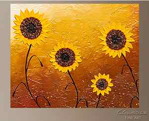 Sunflower Meadow Modern Abstract Art Painting -Wall Art Close Up