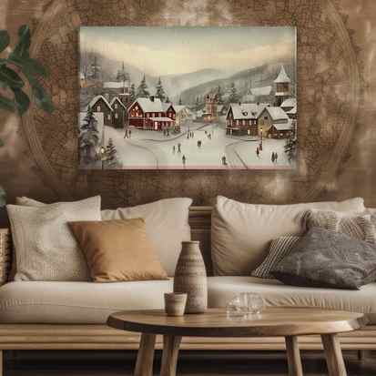 Christmas Atmosphere In A Small Village, Christmas Canvas Painting, Xmas Wall Art Decor - Christmas Poster Gift